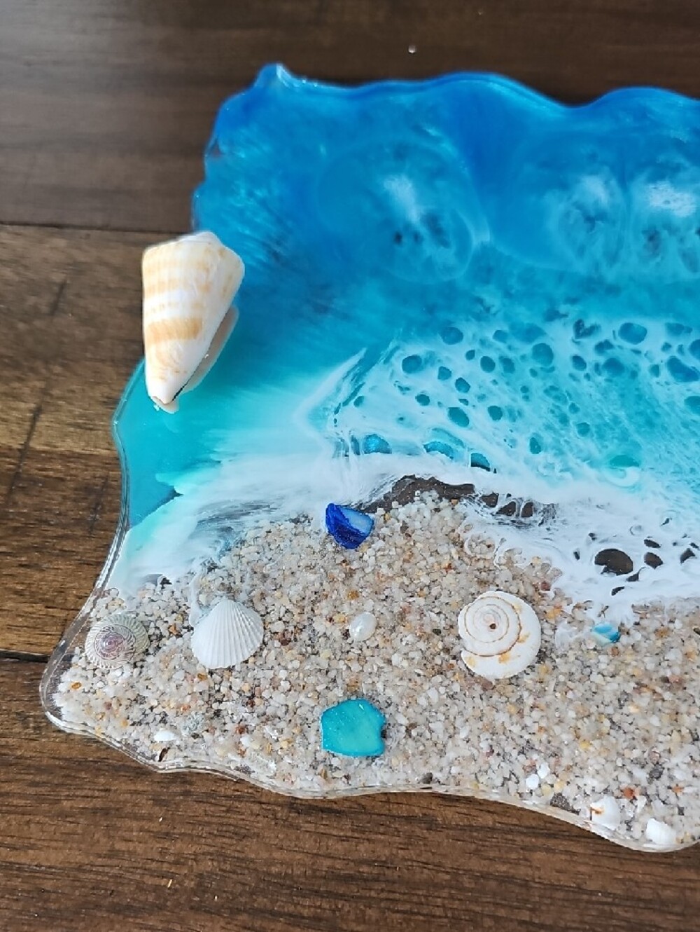 Ocean Wave Resin Beach Tray with Shell Accents - Picture 3 of 7